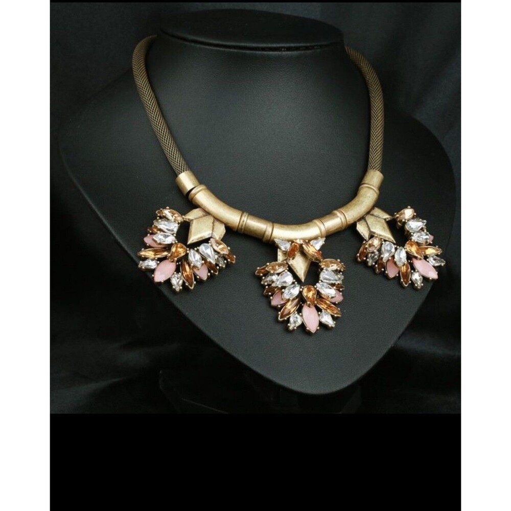 Stella & Dot Retired Gold Crystal Bib Choker Chunky Statement Necklace Glam